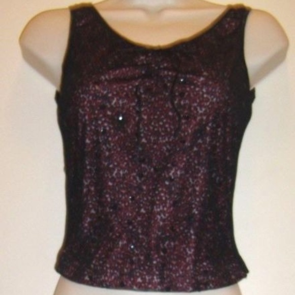 Rare True Vintage Lined Mesh Sequins Bowed Front Black Back Top